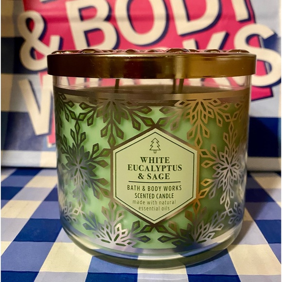 Bath & Body Works Accents White Eucalyptus Sage 3 Wick Candle Bath Body Works New 223